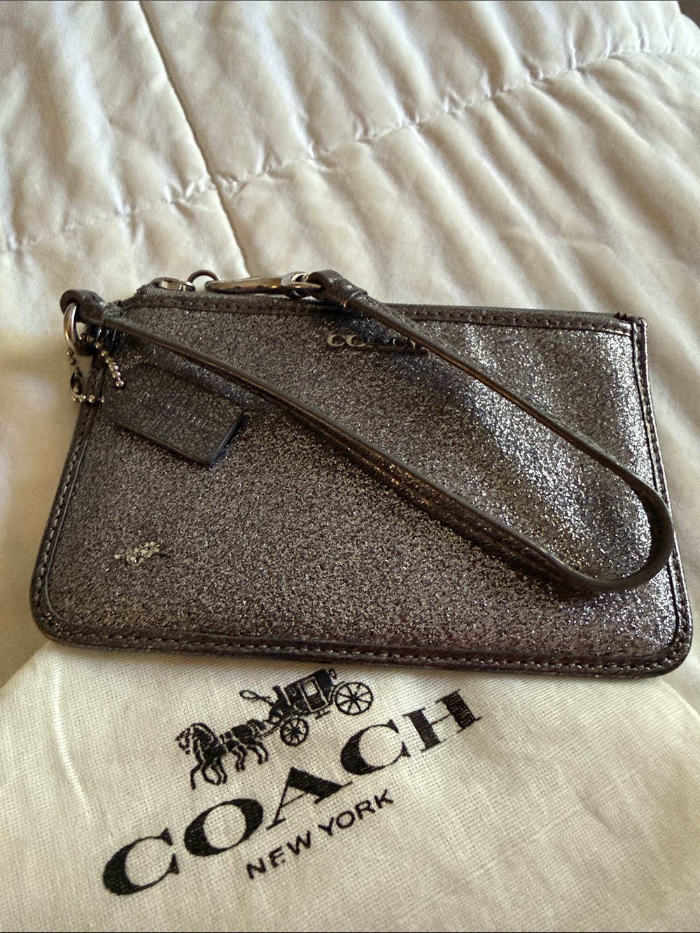 Coach Glitter Metallic Pewter Wristlet